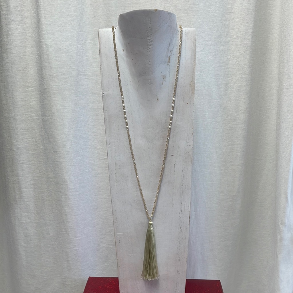Light Sage Crystal Necklace With Tassel Zacasha